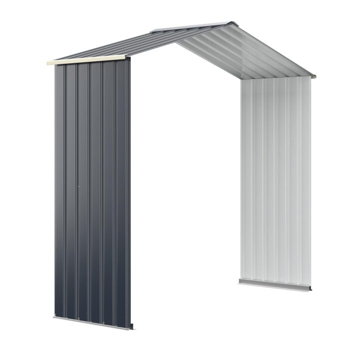 GOPLUS Metall Gerätehaus 5,29 m², 277 x 191 x 202 cm Gerätehaus, Geräteschuppen mit Schiebetür, Satteldach, Lüftungsfenster, Gartenhaus für Garten Terrasse Balkon