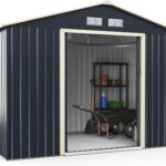 COSTWAY Gerätehaus Metall, 277x191x202 cm, Geräteschuppen abschließbar, Gartenhaus mit 4 Luftschlitzen & Schiebetür, Garten Schuppen für Rasenmäher Fahrräder, Metallschuppen Outdoor