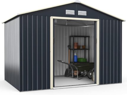 COSTWAY Gerätehaus Metall, 277x191x202 cm, Geräteschuppen abschließbar, Gartenhaus mit 4 Luftschlitzen & Schiebetür, Garten Schuppen für Rasenmäher Fahrräder, Metallschuppen Outdoor