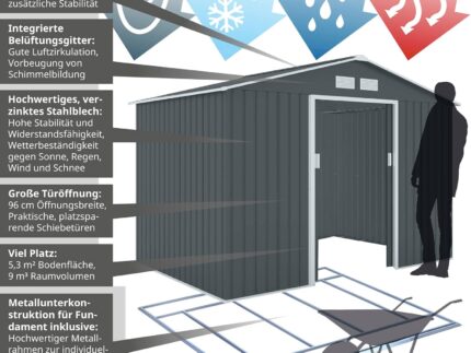 HATTORO S200 XXL Metall Gerätehaus 277x191x192cm Geräteschuppen Garten Schuppen Gartenhaus Satteldach (Anthrazit)