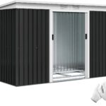 Outsunny Metall Gerätehaus 6,3m³ 280x130x172cm Geräteschuppen mit Pultdach Schiebetür wetterfest Gartenhaus Outdoor Garten Schuppen Schrank für Hinterhof Außenbereich Anthrazit, Dunkelgrau