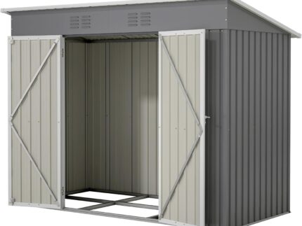 Metall Gerätehaus Gerätehaus mit Pultdach,Gartenhaus Geräteschuppen Garten Schuppen Inkl. Metallfundament (ohne Boden), Geräteschrank für Garten (Grau, M)