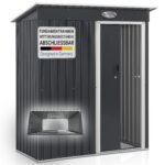Juskys Geräteschuppen Metall XL – Gartenhaus & Gerätehaus mit Schiebetür, Fundamentrahmen & Schloss, wetterfester Gartenschrank zur Aufbewahrung – Dunkelgrau