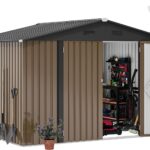 DWVO Großes Metall Gerätehaus 3x2,4 m, Stabiler Werkzeugschuppen für Garten, Terrasse & Hof, Ideal für Fahrräder, Gartengeräte & Rasenmäher, Wetterfest & Abschließbar, Braun