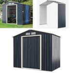 COSTWAY Gerätehaus Metall, 277x191x202 cm, Geräteschuppen abschließbar, Gartenhaus mit 4 Luftschlitzen & Schiebetür, Garten Schuppen für Rasenmäher Fahrräder, Metallschuppen Outdoor