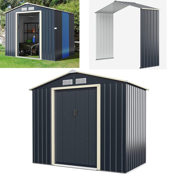 COSTWAY Gerätehaus Metall, 277x191x202 cm, Geräteschuppen abschließbar, Gartenhaus mit 4 Luftschlitzen & Schiebetür, Garten Schuppen für Rasenmäher Fahrräder, Metallschuppen Outdoor