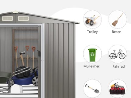 GOPLUS Metall Gerätehaus, Garten Schuppen mit Fenster, Geräteschrank, verzinkter wetterfester Geräteschuppen, im Freien, 4,75 m²/8,34 m³ (Grün)