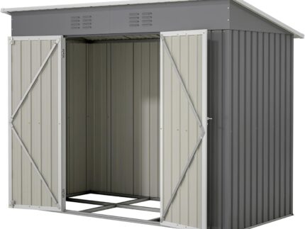 Gartenhaus Metall, 242×126×182cm, Garten Geräteschuppen Metall, Gartenschrank Wasserdicht für Outdoor Terrasse, Gerätehaus, Inkl Metallfundament (ohne Boden), Grau