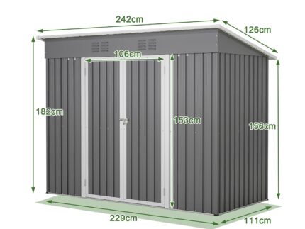 Metall Gerätehaus Gerätehaus mit Pultdach,Gartenhaus Geräteschuppen Garten Schuppen Inkl. Metallfundament (ohne Boden), Geräteschrank für Garten (Grau, M)