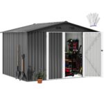 DWVO Großes Metall Gerätehaus 3x2,4 m, Stabiler Werkzeugschuppen für Garten, Terrasse & Hof, Ideal für Fahrräder, Gartengeräte & Rasenmäher, Wetterfest & Abschließbar, Braun