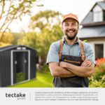 tectake® Metall Gartenhaus mit Satteldach, Geräteschuppen Garten mit Schiebetür, Gerätehaus mit Metallfundament, als Gartenschuppen, Gartenhütte oder Fahrradgarage, 4 m³ Lagerfläche - grau/weiß