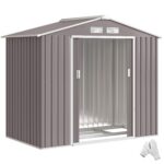 Outsunny Gerätehaus 4,9 m², Gartenhaus mit Satteldach, Schiebetür, Fundament, 277 x 195 x 192 cm, Geräteschuppen aus Verzinkter Stahl, wetterfest, für Garten, Dunkelgrau