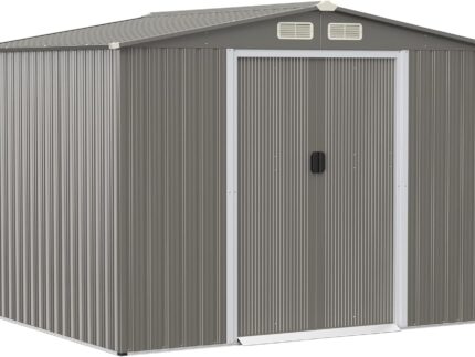 GOPLUS Metall Gerätehaus, Garten Schuppen mit Fenster, Geräteschrank, verzinkter wetterfester Geräteschuppen, im Freien, 4,75 m²/8,34 m³ (Grün)