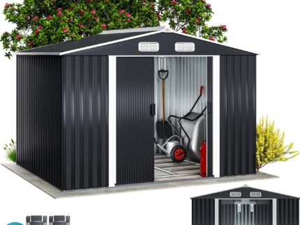 GARDEBRUK® XXL Metall Gerätehaus 5m² mit Fundament 257x205x178cm Schiebetür Anthrazit Geräteschuppen Gartenhaus 9m³