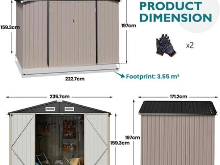 GVDV Geräteschuppen Metall 236 x 171 x 197 cm – Gerätehaus mit Belüftung & abschließbaren Türen,Wetterfester Outdoor Geräteschrank für Garten,Terrasse & Hof – Für Fahrräder,Werkzeuge & Rasenmäher