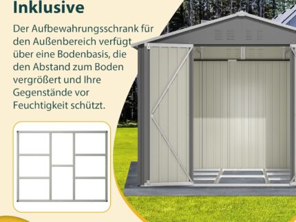 Gegtuon Metall Gerätehaus 229x192,3x180 cm, Geräteschuppen Gartenhaus mit Satteldach, Gartenschrank mit 2 Türen & Stauraum, Wetterfest Outdoor Schuppen Gartenschuppen für Garten Terrasse, Anthracite