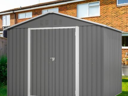 Gegtuon Metall Gerätehaus 229x192,3x180 cm, Geräteschuppen Gartenhaus mit Satteldach, Gartenschrank mit 2 Türen & Stauraum, Wetterfest Outdoor Schuppen Gartenschuppen für Garten Terrasse, Anthracite