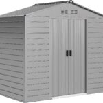 Outsunny Verzinkter Stahl Gerätehaus 2,43㎡ 213x131x192cm Einfach Montage Geräteschuppen mit Satteldach, Abschließbarer Schiebetür, wetterfest Gartenhaus, Outdoor Garten Schuppen für Außenbereich, Grau