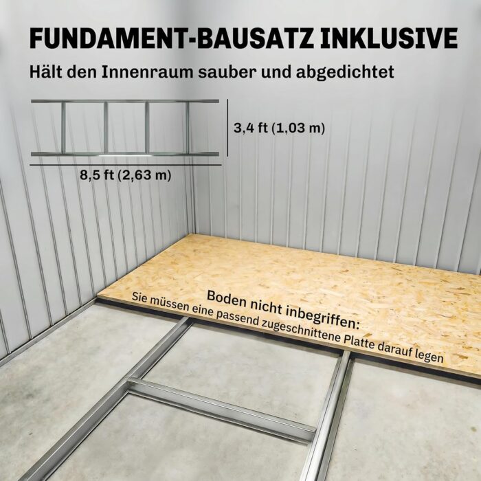Outsunny Gerätehaus 4,9 m², Gartenhaus mit Satteldach, Schiebetür, Fundament, 277 x 195 x 192 cm, Geräteschuppen aus Verzinkter Stahl, wetterfest, für Garten, Dunkelgrau