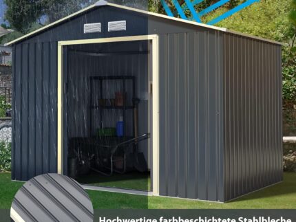 COSTWAY Gerätehaus Metall, 277x191x202 cm, Geräteschuppen abschließbar, Gartenhaus mit 4 Luftschlitzen & Schiebetür, Garten Schuppen für Rasenmäher Fahrräder, Metallschuppen Outdoor