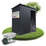 Juskys Geräteschuppen Metall XL – Gartenhaus & Gerätehaus mit Schiebetür, Fundamentrahmen & Schloss, wetterfester Gartenschrank zur Aufbewahrung – Dunkelgrau