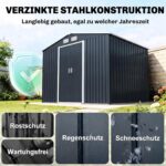 Outsunny Gerätehaus 4,9 m², Gartenhaus mit Satteldach, Schiebetür, Fundament, 277 x 195 x 192 cm, Geräteschuppen aus Verzinkter Stahl, wetterfest, für Garten, Dunkelgrau
