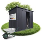 Juskys Geräteschuppen Metall XL – Gartenhaus & Gerätehaus mit Schiebetür, Fundamentrahmen & Schloss, wetterfester Gartenschrank zur Aufbewahrung – Dunkelgrau