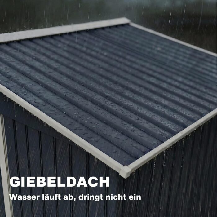Outsunny Gerätehaus 4,9 m², Gartenhaus mit Satteldach, Schiebetür, Fundament, 277 x 195 x 192 cm, Geräteschuppen aus Verzinkter Stahl, wetterfest, für Garten, Dunkelgrau