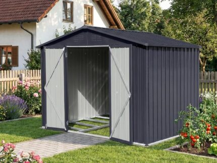 Albatros Gerätehaus XL | Anthrazit RAL 7016 | 165x86x174cm (8,5 m³) | abschließbar inkl. Schloss & Werkzeughaken | Gartenhaus aus verzinktem wetterfestem Metall | Geräteschuppen Gartenschrank