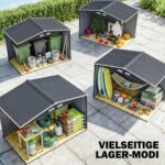 Outsunny Gerätehaus 4,9 m², Gartenhaus mit Satteldach, Schiebetür, Fundament, 277 x 195 x 192 cm, Geräteschuppen aus Verzinkter Stahl, wetterfest, für Garten, Dunkelgrau