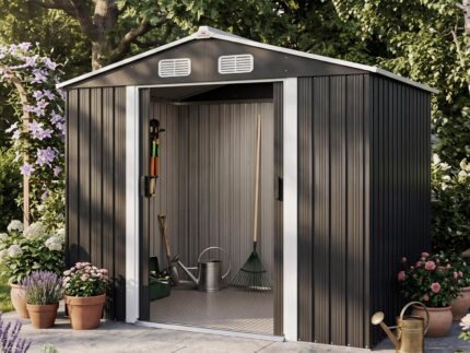 GARDEBRUK® XXL Metall Gerätehaus 5m² mit Fundament 257x205x178cm Schiebetür Anthrazit Geräteschuppen Gartenhaus 9m³